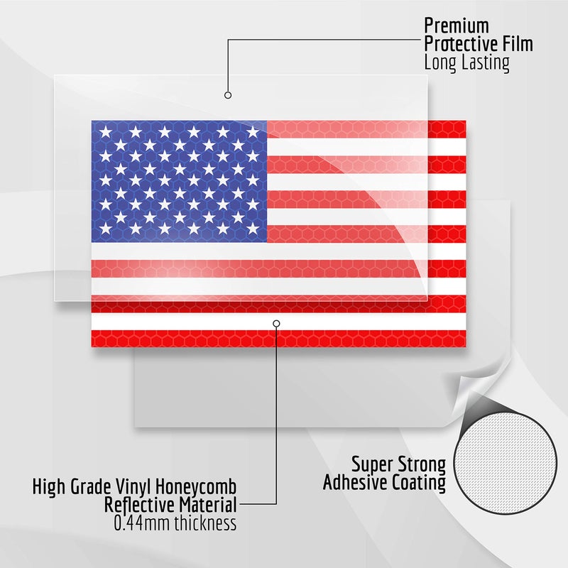 Venicor 3PC Reflective American Flag Sticker - 5x3 Inches - American Flag Decal Stickers for Car Bumper Truck Window Small Auto Vehicles Helmet - USA Patriotic Stripe Vinyl Outdoor - Image 4